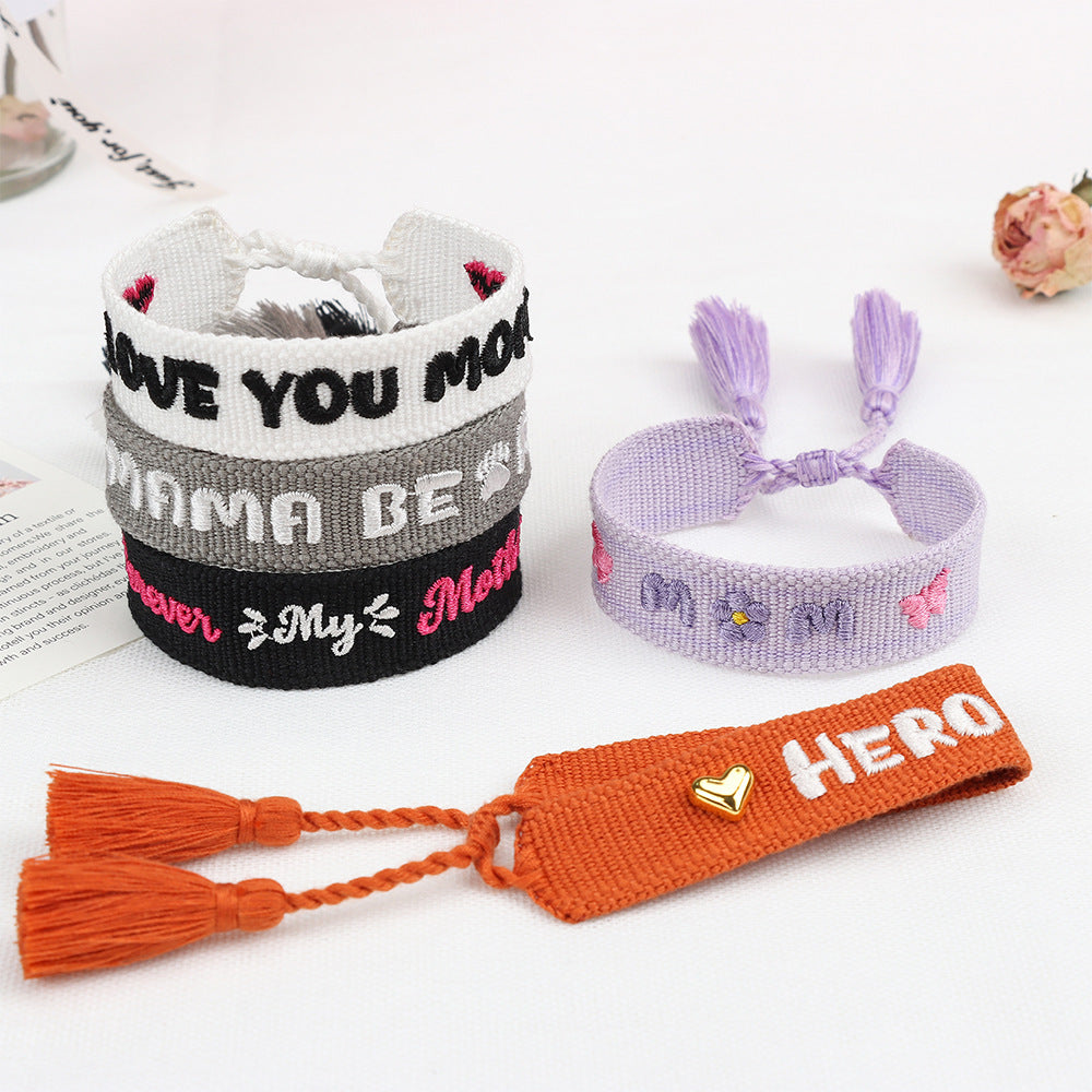 Wholesale Mother's Day MOM Peach Heart Handwoven Tassel Hand Rope